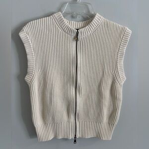 Massimo Dutti Women’s Cream Ribbed Zip Up Vest Size Medium